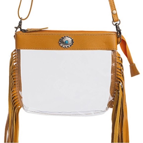 NWT Clear Western Leather Crossbody Bag w/ Fringe in Sunrise - Picture 2 of 9
